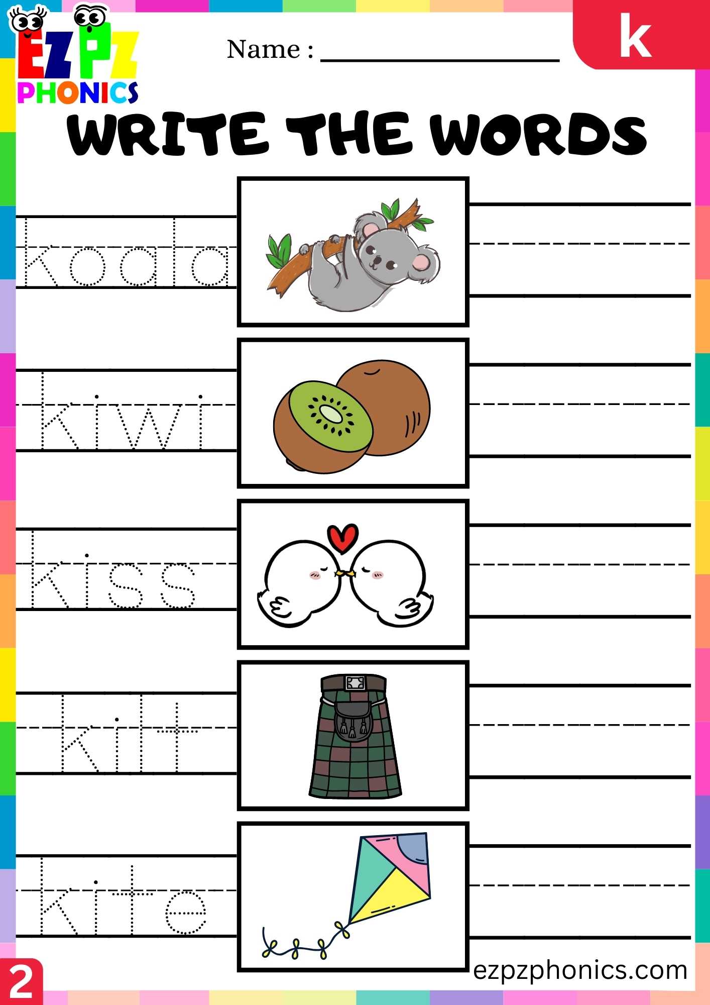 Group2 Letter K Write The Words Beginning Sounds Worksheet